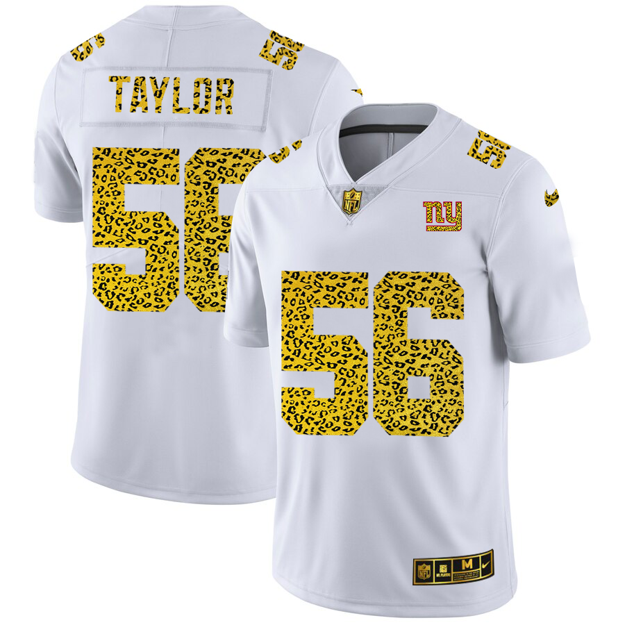 New York Giants #56 Lawrence Taylor Men Nike Flocked Leopard Print Vapor Limited NFL Jersey White->new york giants->NFL Jersey